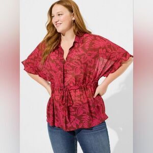 Women's NWOT Torrid Chiffon Dolman Button Up Short Sleeve, Size XL / Torrid 1